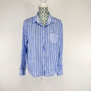 Stars above blue stripe button down sleep shirt